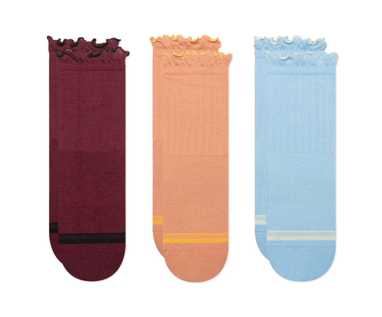 CrocsSocks Ruffle Ankle 3-Pack Dark Cherry/Multi Unisex Socks